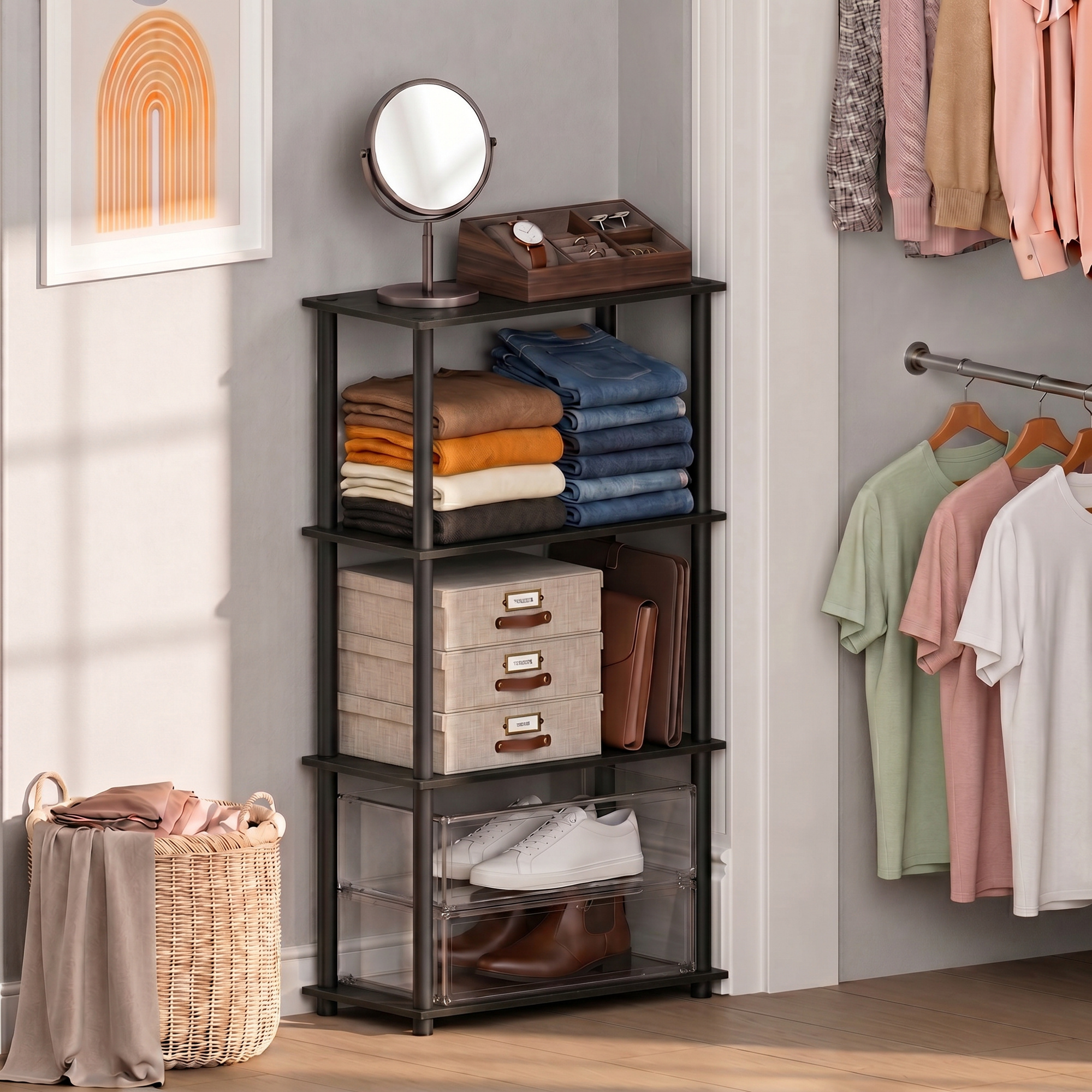Furinno Turn-N-Tube 4-Tier Toolless Closet Organizers/Storage. Espresso
