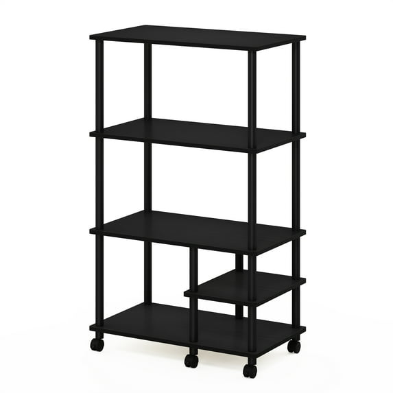 Furinno Turn-N-Tube 4-Tier Toolless Multipurpose Printer Stand Display Storage Shelf with Wheels, Americano/Black