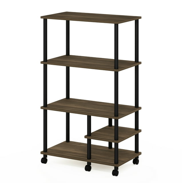 Furinno Turn-N-Tube 4-Tier Toolless Multipurpose Printer Stand Display Storage Shelf with Wheels, Columbia Walnut/Black