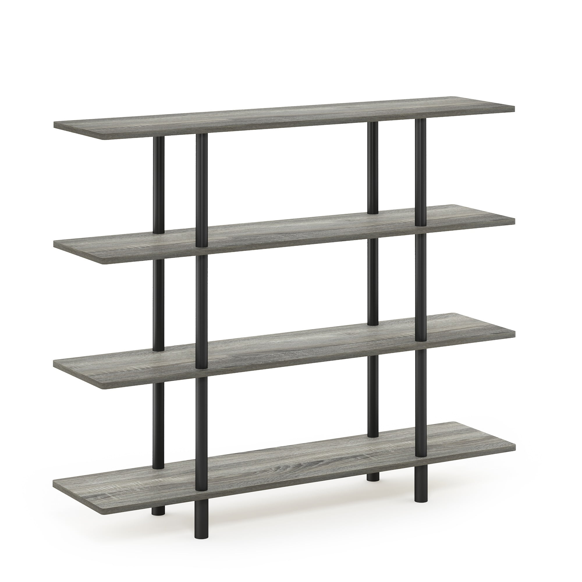 Furinno Turn-N-Tube 4-Tier Wide Display Shelf, Black Shelving Unit