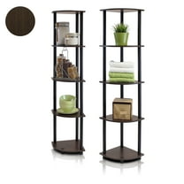 Furinno Turn-N-Tube 5 Tier Corner Display Rack Multipurpose Shelving Unit, Dark Brown, Set of 2