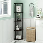 Furinno TURN-N-TUBE Wood 5 Tier Corner Display Rack in Dark Cherry/Black