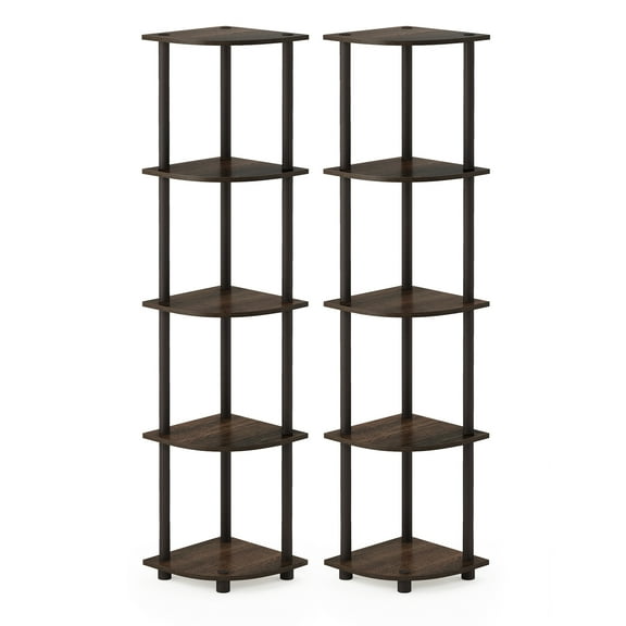 Furinno Turn-N-Tube 5 Tier Corner Display Rack Multipurpose Shelving Unit, Walnut/Brown, Set of 2