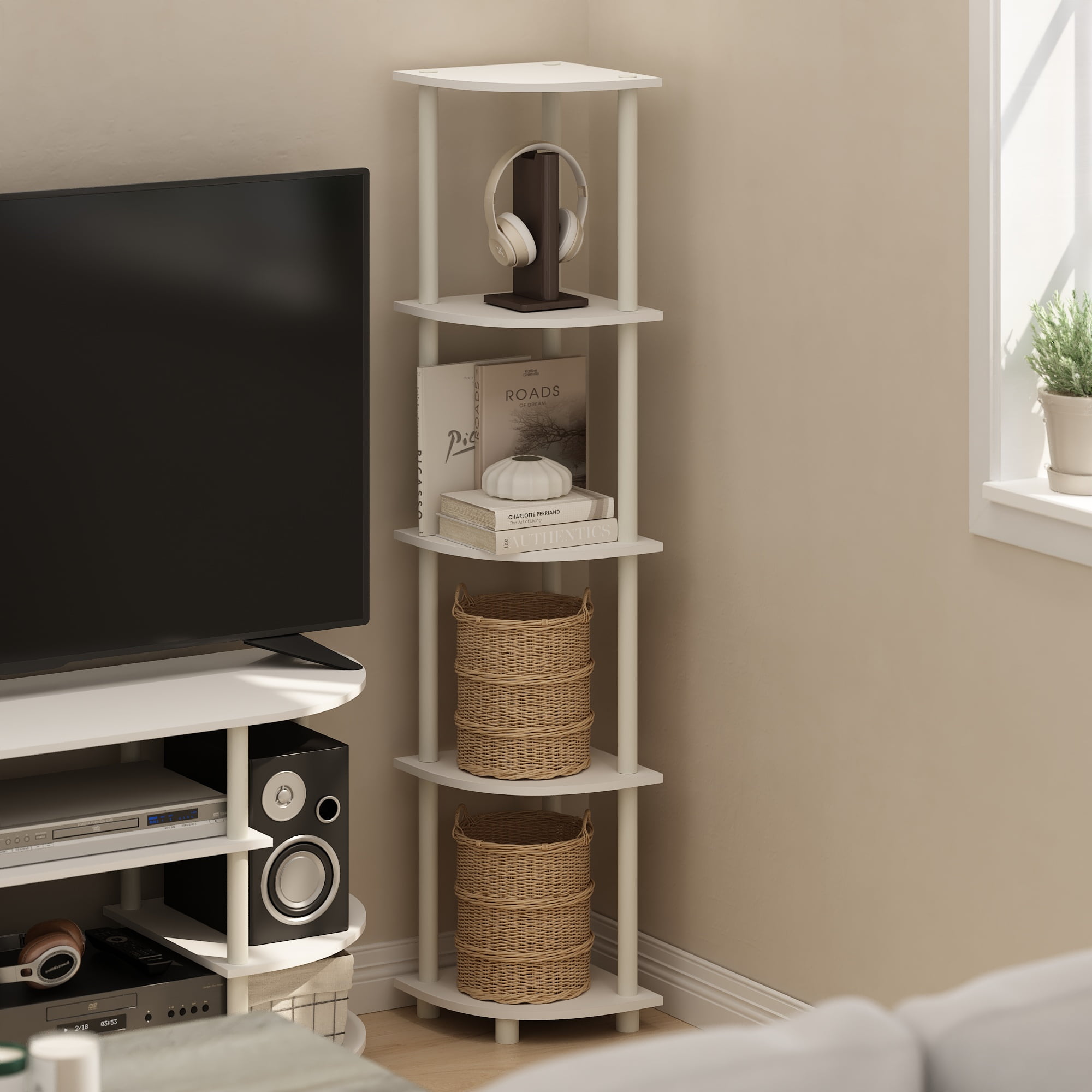 Furinno Turn-N-Tube 5 Tier Corner Display Rack Multipurpose Shelving ...