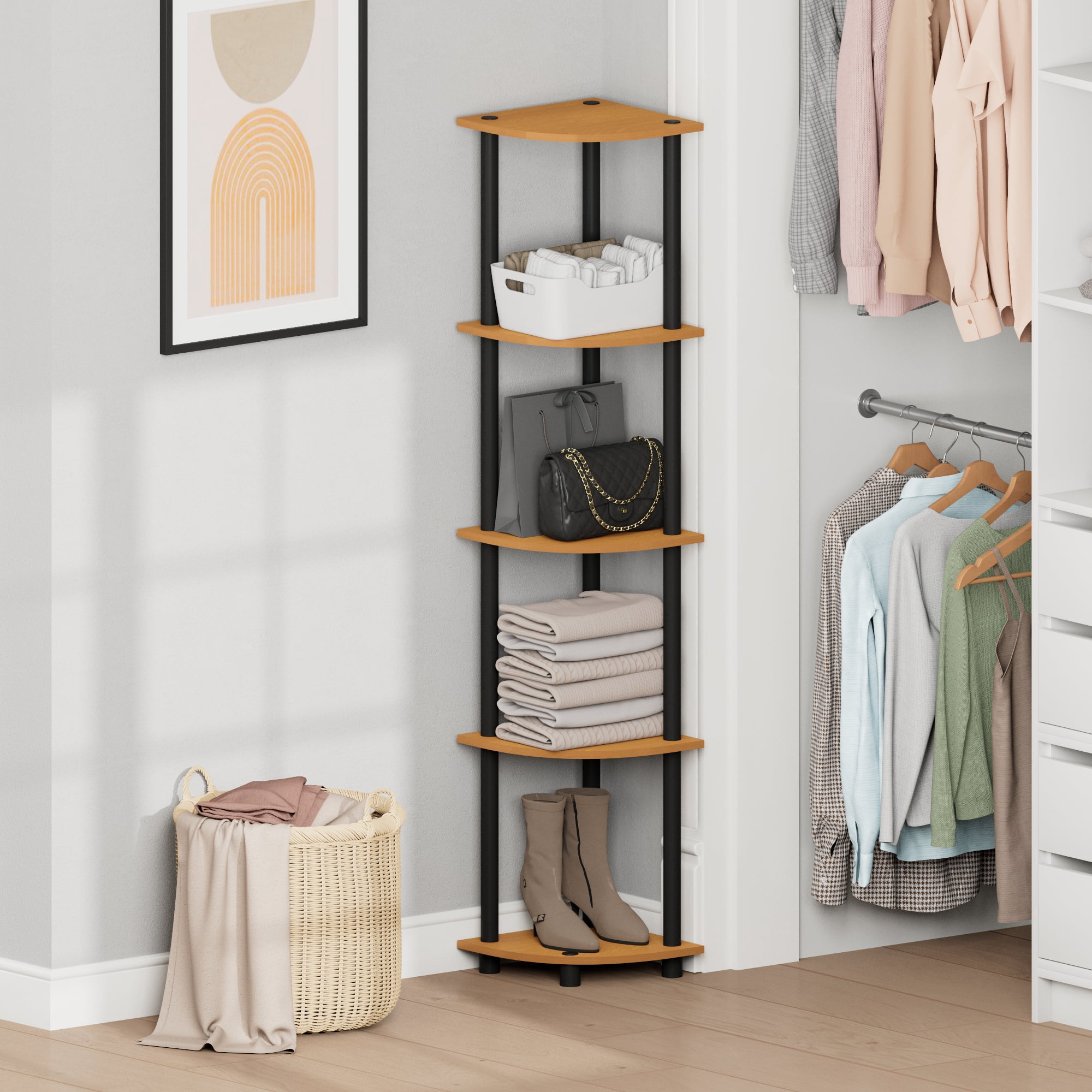 Custom Closet Racks Furinno Turn-N-Tube 5-Tier Corner Shelf Closet Organizers. Light Cherry ...