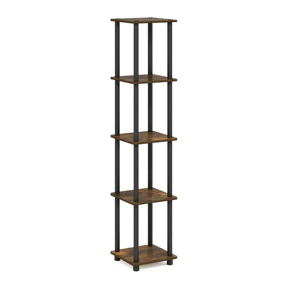 Furinno Turn-N-Tube 5-Tier Corner Square Rack Display Shelf, Amber Pine/Black
