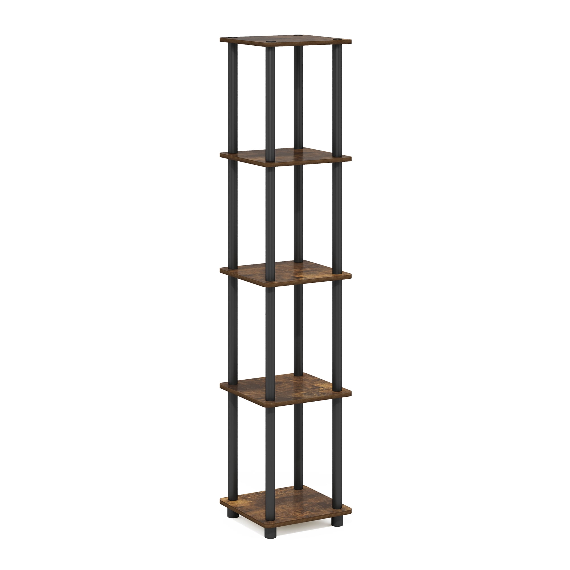 Furinno TURN-N-TUBE 5-Tier Corner Square Rack Display Shelf in Amber Pine/Black