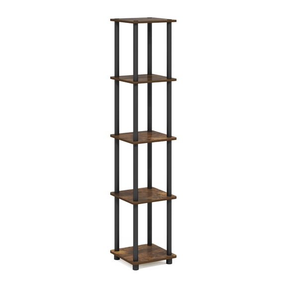 Furinno TURN-N-TUBE 5-Tier Corner Square Rack Display Shelf in Amber Pine/Black