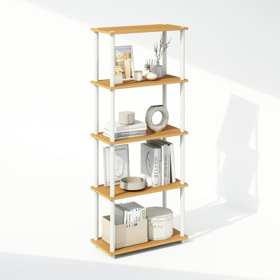 Furinno Turn-N-Tube 5-Tier Multipurpose Compact Display Rack, Shelving Unit, Bookcase, Beech/White