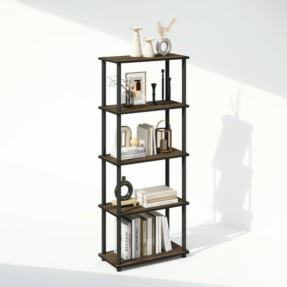 Furinno Turn-N-Tube 5-Tier Multipurpose Compact Display Rack, Shelving Unit, Bookcase, Columbia Walnut/Black