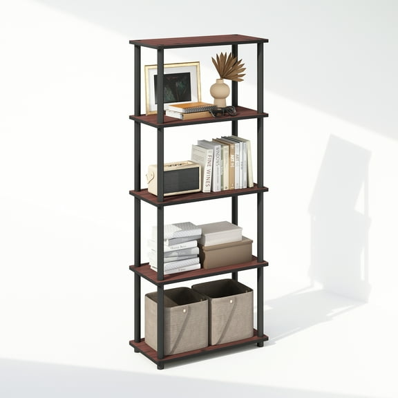 Furinno Turn-N-Tube 5-Tier Multipurpose Compact Display Rack, Shelving Unit, Bookcase, Dark Cherry/Black
