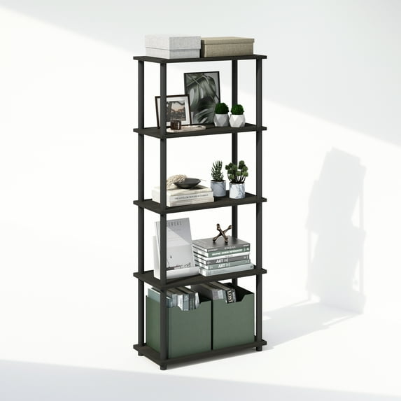 Furinno Turn-N-Tube 5-Tier Multipurpose Compact Display Rack, Shelving Unit, Bookcase, Espresso/Black