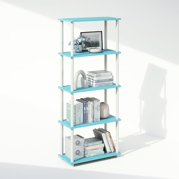 Furinno Turn-N-Tube 5-Tier Multipurpose Compact Display Rack, Shelving Unit, Bookcase, Light Blue/White