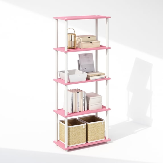 Furinno Turn-N-Tube 5-Tier Multipurpose Compact Display Rack, Shelving Unit, Bookcase, Pink/White
