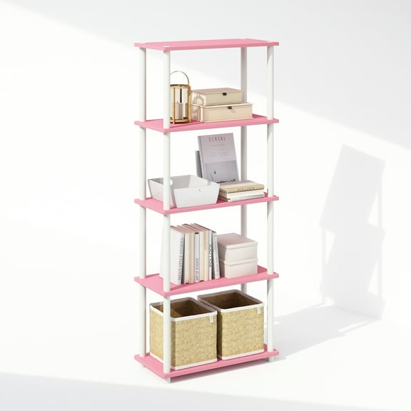 Furinno Turn-N-Tube 5-Tier Multipurpose Compact Display Rack, Shelving Unit, Bookcase, Pink/White