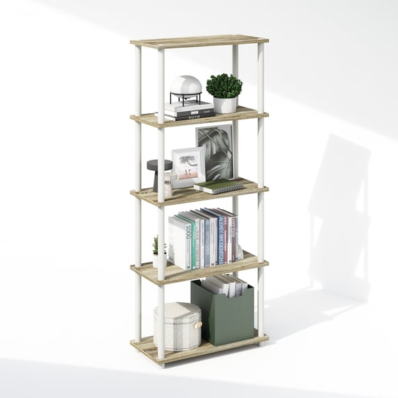 Furinno Turn-N-Tube 5-Tier Multipurpose Compact Display Rack, Shelving Unit, Bookcase, Sonoma Oak/White
