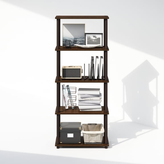 Furinno Turn-N-Tube 5-Tier Multipurpose Compact Display Rack, Shelving Unit, Bookcase, Walnut/Brown