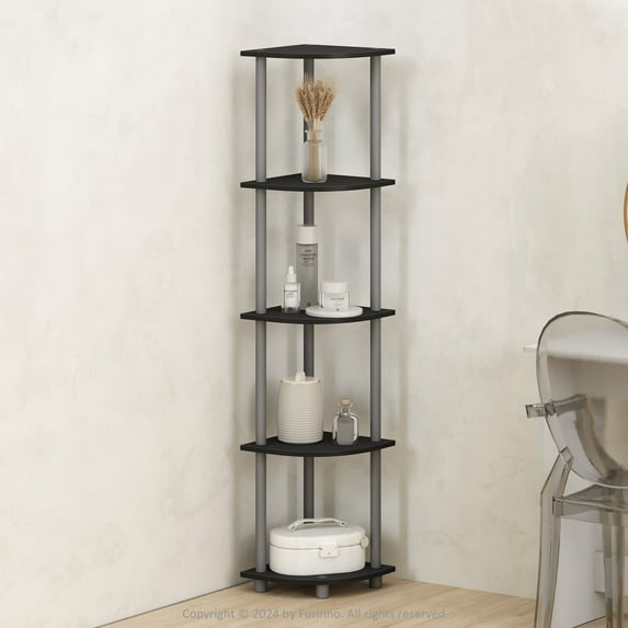 Furinno Turn-N-Tube 5 Tier Multipurpose Corner Display Rack Shelving Unit, Black/Grey