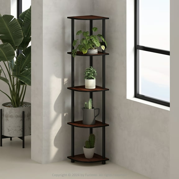 Furinno Turn-N-Tube 5 Tier Multipurpose Corner Display Rack Shelving Unit, Dark Cherry/Black