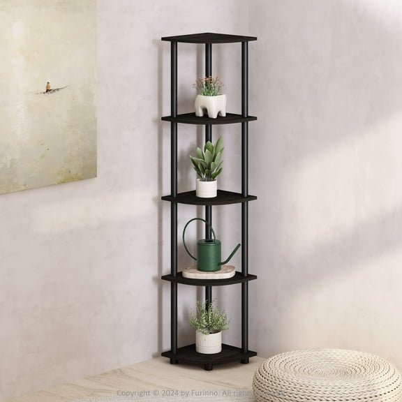 Furinno Turn-N-Tube 5 Tier Multipurpose Corner Display Rack Shelving Unit, Espresso/Black