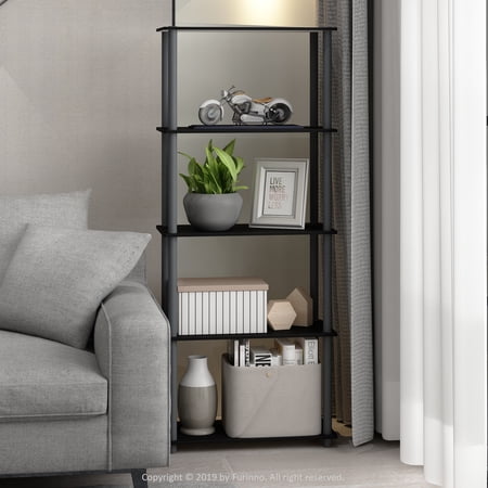 Furinno Turn-N-Tube 5-Tier Multipurpose Shelf Display Rack, Black/Grey