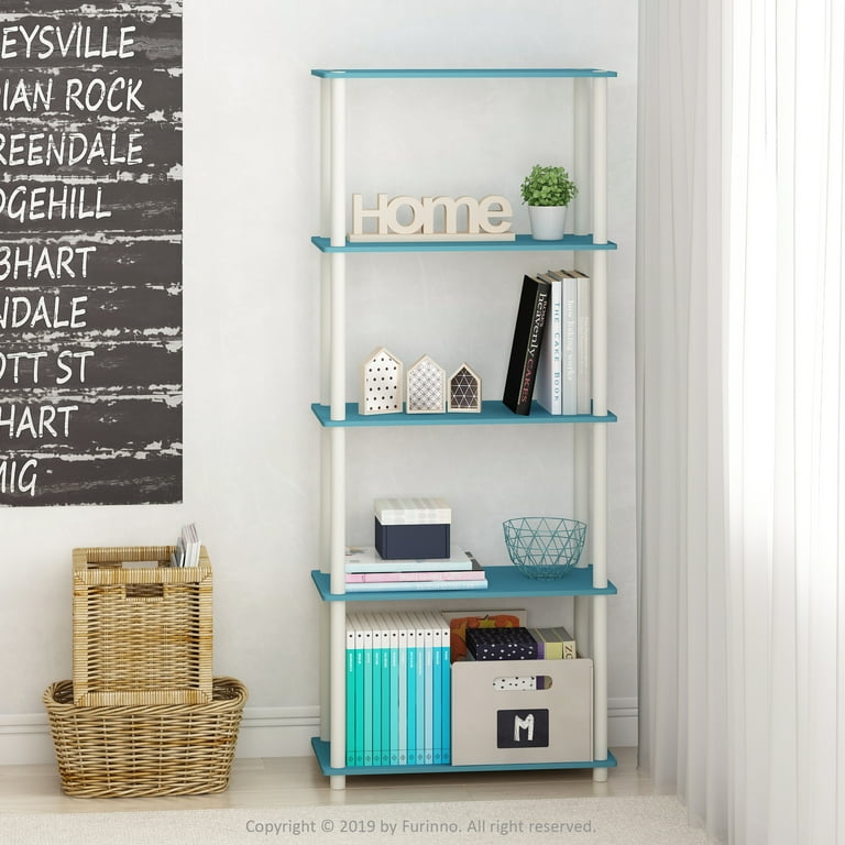 Furinno Turn-N-Tube 5-Tier Wide Shelf Display Rack, Light Blue and