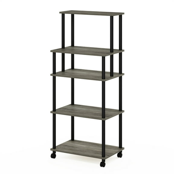 Furinno Turn-N-Tube 5-Tier Toolless Kitchen Storage Cart, French Oak Grey/Black
