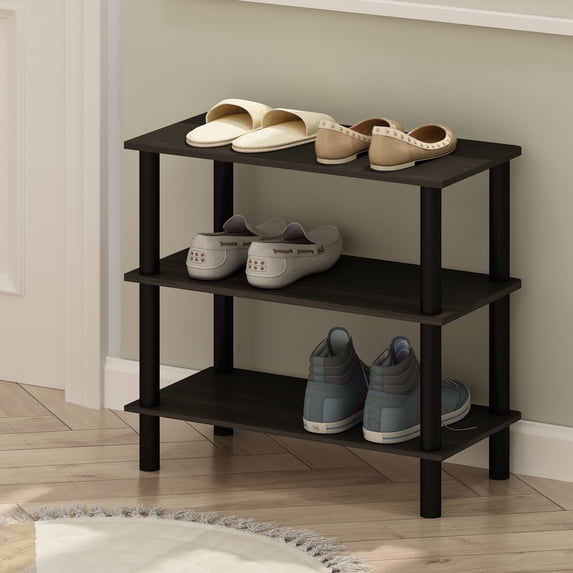 Furinno Turn-N-Tube Black Shoe Rack, 3-Tier Shoe Organizer, Shoe Rack Storage with Freestanding Organizer, 11.7 x 23.6 x 21.9, for Closet Entryway, Office, Garage, Black Espresso/Black