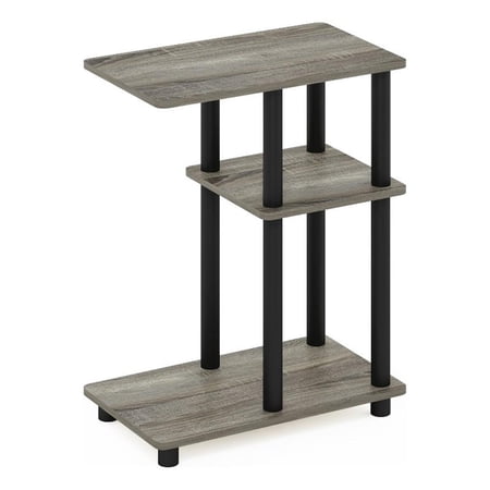 Furinno TURN-N-TUBE C Shape Sofa Side Table in French Oak/Black