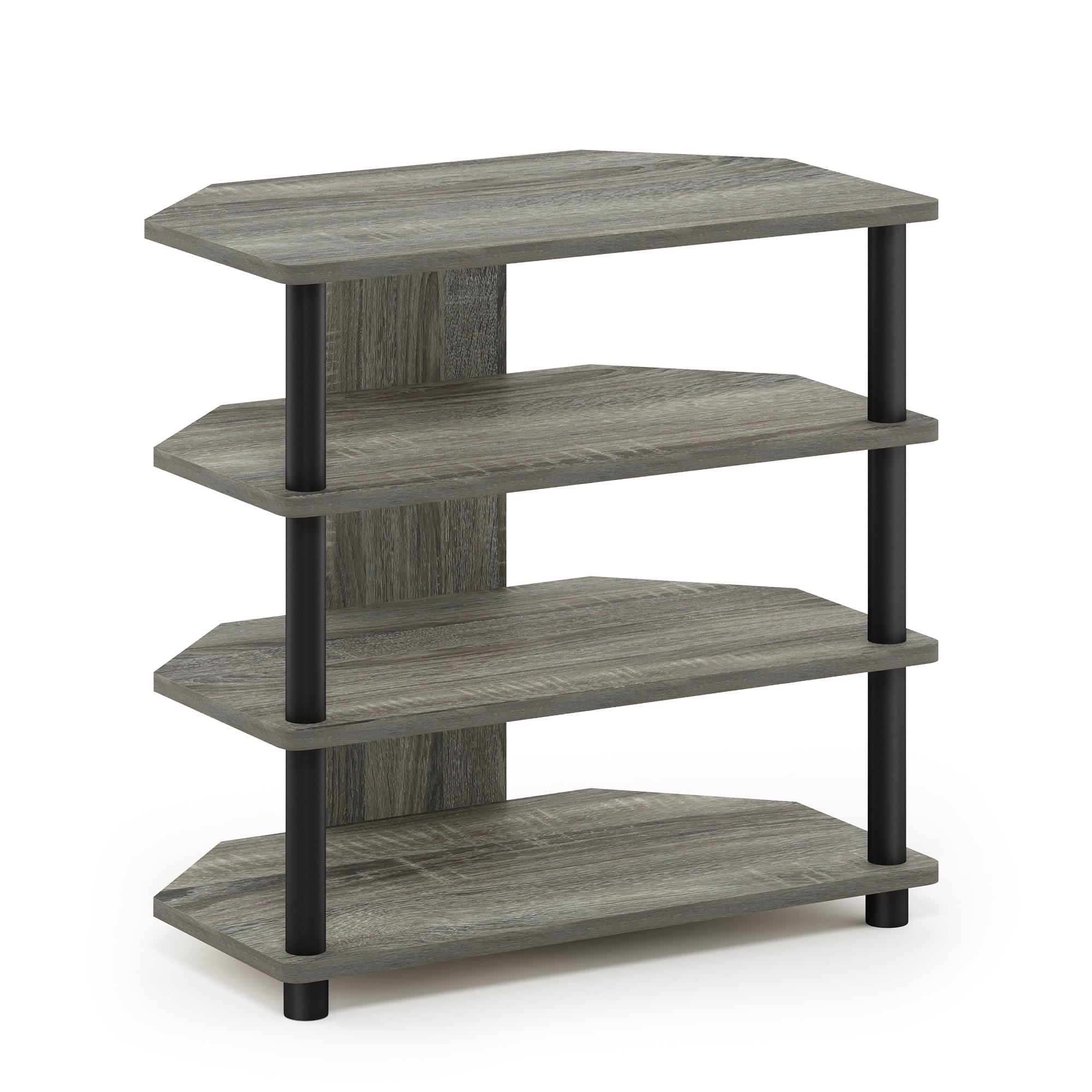 French Oak Grey and Black 4-Tier TV Stand with PVC Tubes
