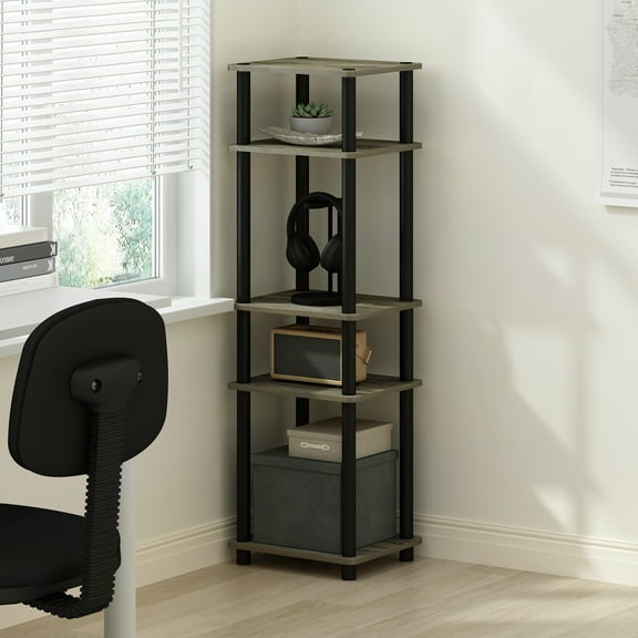 Furinno Turn-N-Tube Easy Assembly Stackable Standing Shelf, French Oak/Black