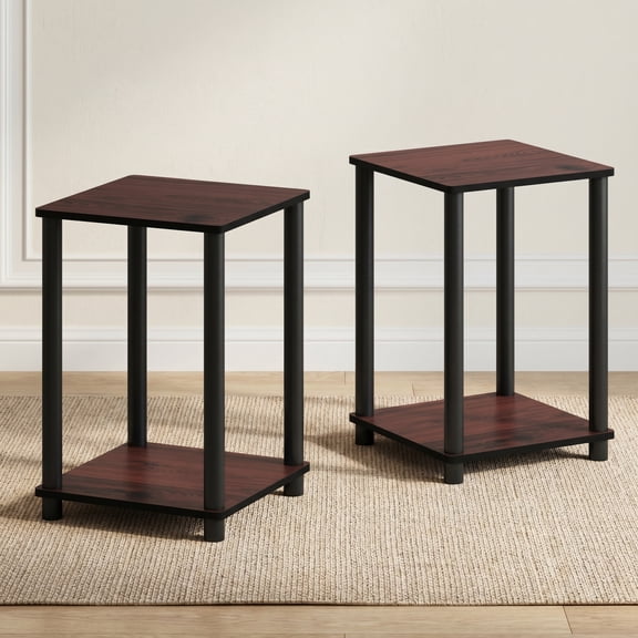 Furinno Turn-N-Tube End Table Corner Shelves, Dark Cherry/Black, Set of 2