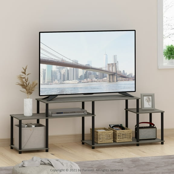 Furinno Turn-N-Tube Handel TV Stand for TV up to 55 Inch, French Oak Grey/Black