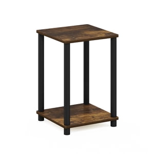 Furinno TURN-N-TUBE Side Table, 2-Tier Modern Square End Table with Open Shelf, Toolless N...