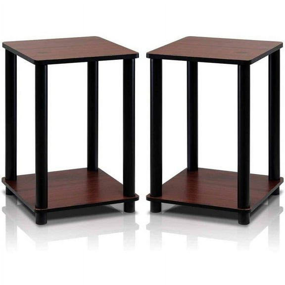 Furinno Turn-N-Tube Haydn End Table, Dark Cherry/Black, Set of 2
