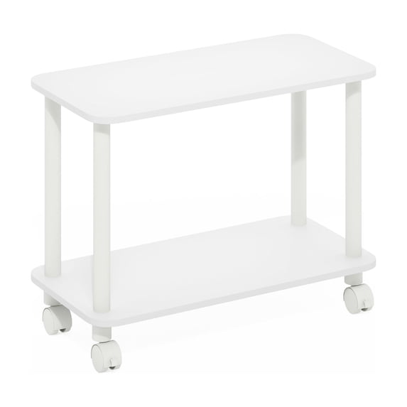 Furinno Turn-N-Tube Modern Rectangle End Table, Side Table with Casters, White/White