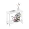 thumbnail image 1 of Furinno Turn-N-Tube Modern Rectangle End Table, Side Table with Casters, White/White, 1 of 9