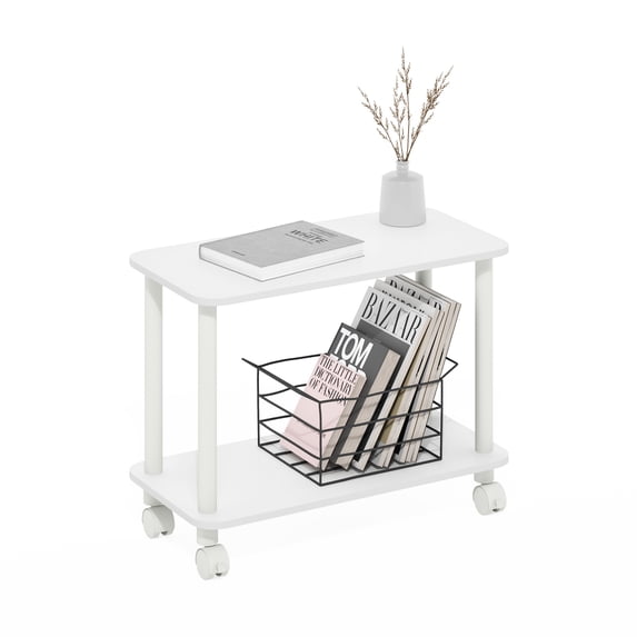 Furinno Turn-N-Tube Modern Rectangle End Table, Side Table with Casters, White/White