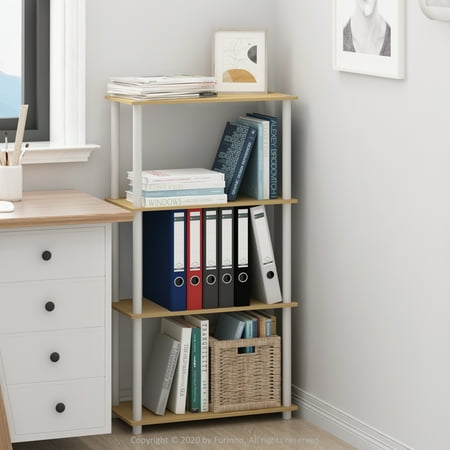 Furinno Turn-N-Tube Multipurpose 23.6 W x 11.6 D x 43.3 H 4-Shelf Freestanding Shelves, Blonde Maple and White