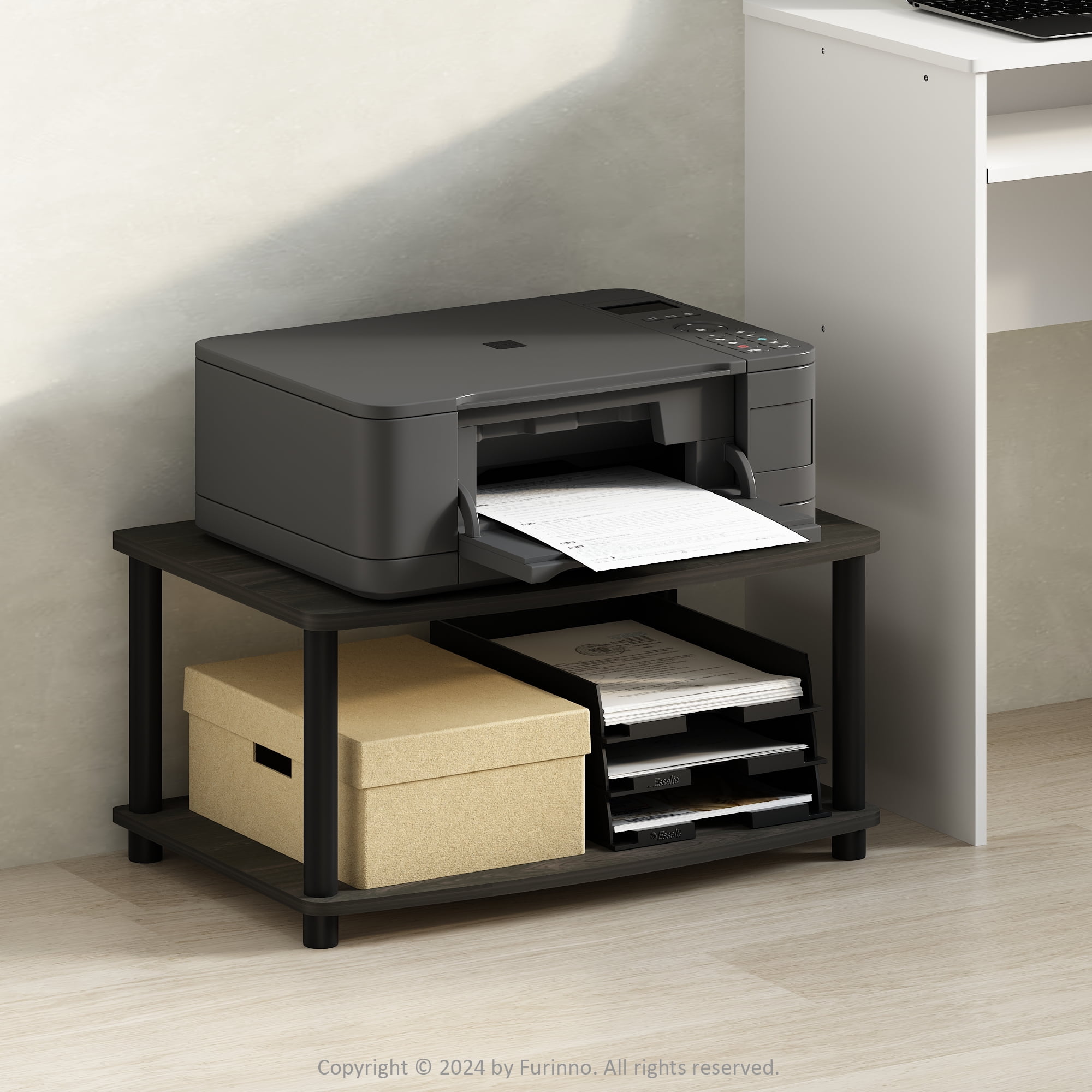 Espresso and Black Composite Wood 24'' Freestanding Printer Stand