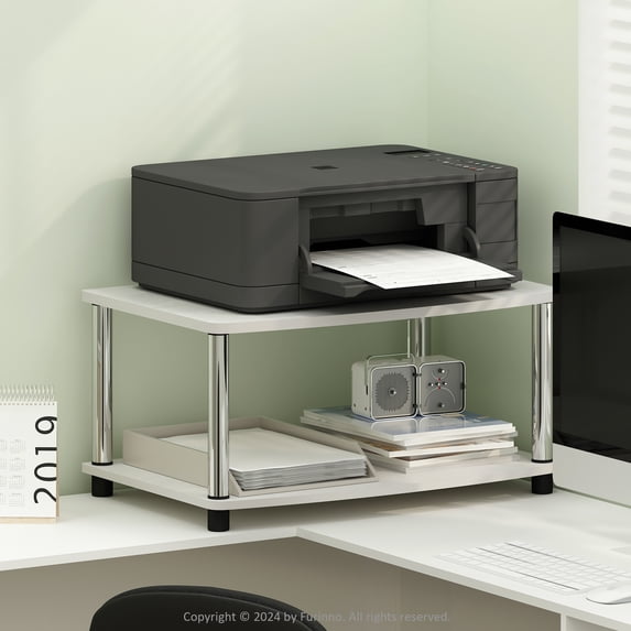 Furinno Turn-N-Tube Multipurpose Printer Stand Display & Storage Shelf, White Oak, Stainless Steel Tubes