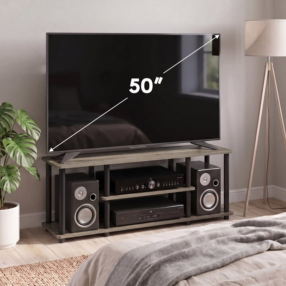 Furinno Turn-N-Tube No Tool 3-Tier Entertainment TV Stands, Gray/Black