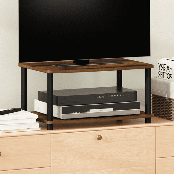 Furinno Turn-N-Tube No Tools 2-Tier Elevated TV Stands, Amber Pine/Black
