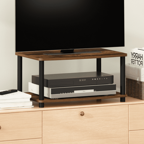 Furinno Turn-N-Tube No Tools 2-Tier Elevated TV Stands, Amber Pine/Black