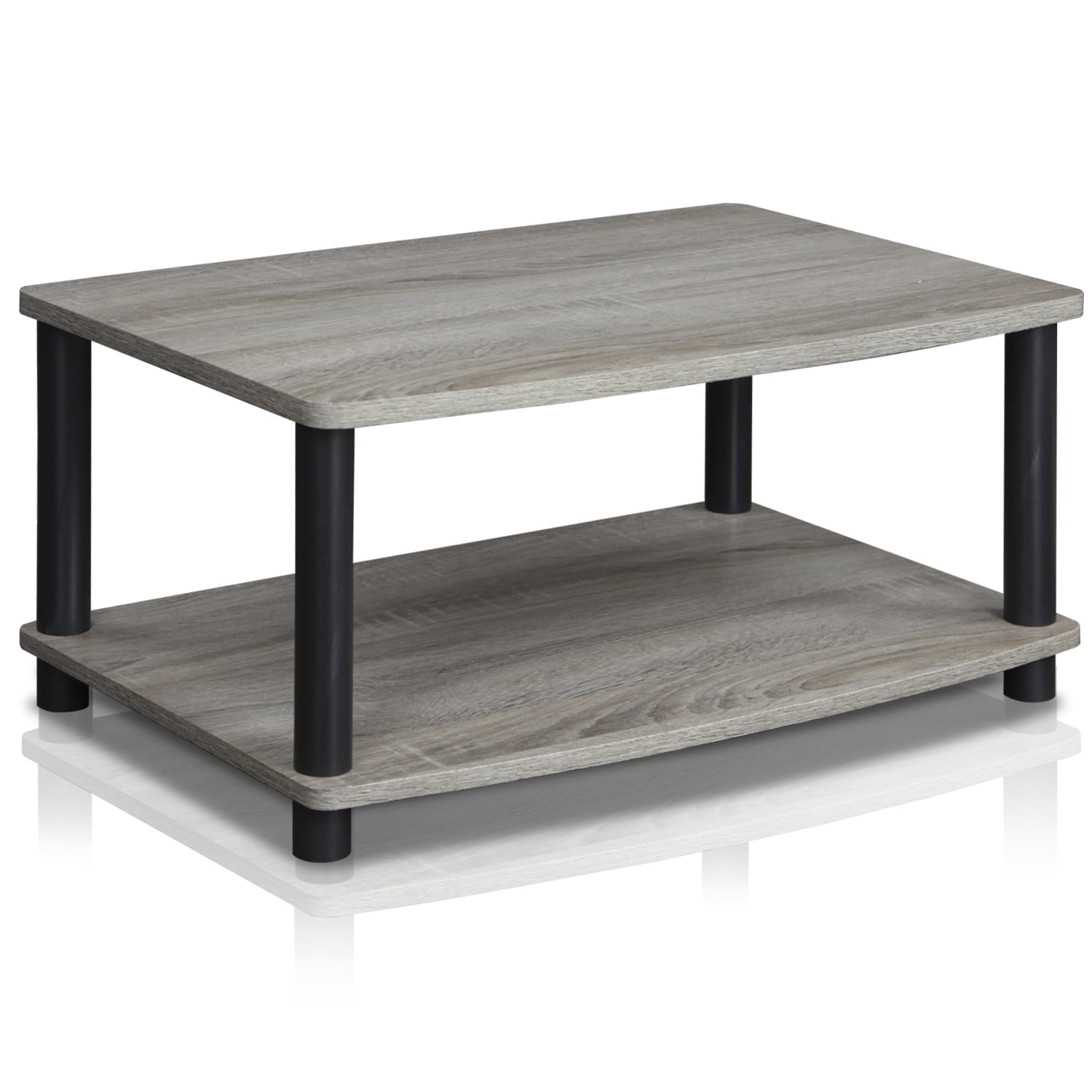 Gray Wood and Black 2-Tier Modern TV Stand