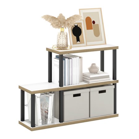 Furinno Turn-N-Tube No Tools 3-Tier Ladder Decorative Display Shelf, Solid White/Black