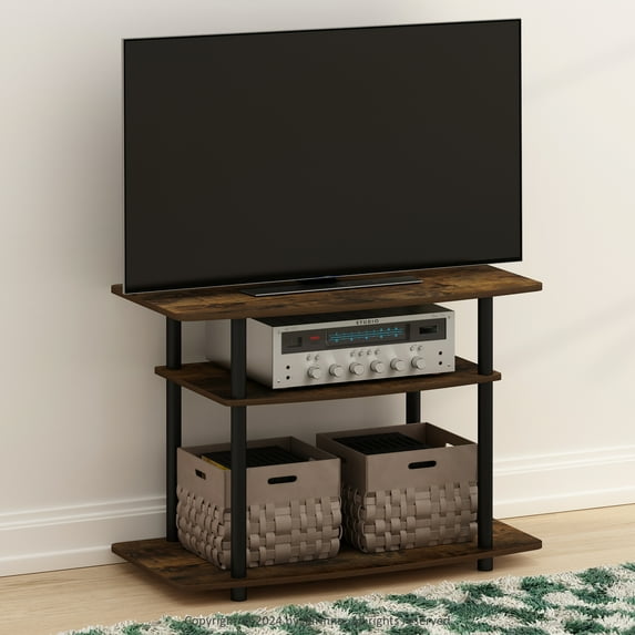 Furinno Turn-N-Tube No Tools 3-Tier TV Stands in Amber Pine/Black