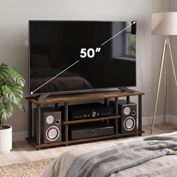 Furinno Turn-N-Tube No Tools 3D 3-Tier Entertainment TV Stands, Amber Pine/Black