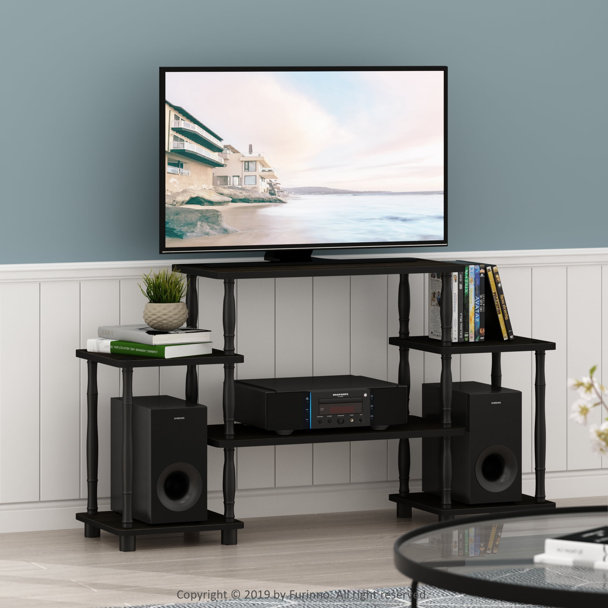 Furinno TURN-N-TUBE No Tools Entertainment Center with Bamboo Espresso/Black