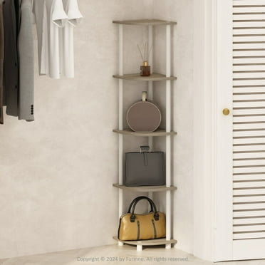 Furinno Turn-N-Tube Particle Board Sonoma Oak/White Corner Display Rack Shelving Unit, 11.60" 9 lb